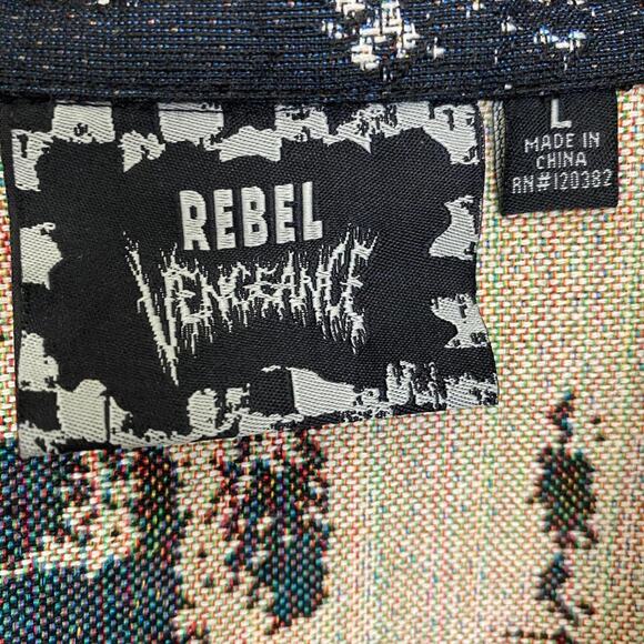 Rebel Vengeance Mens Gothic Skull Tapestry Jacket L Navy Skater Grunge Punk NWT - Picture 4 of 8